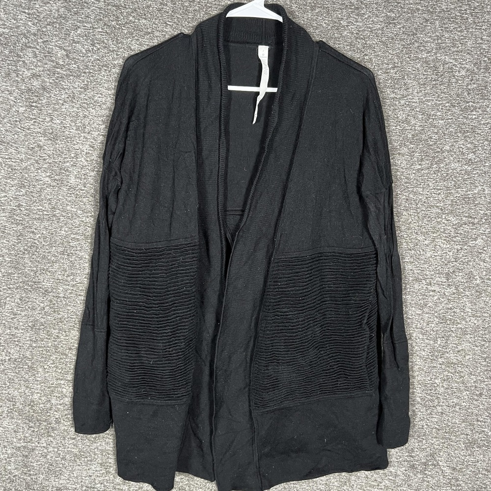 Lululemon Cardigan Sweater Womens 2 Black Merino Wool Open Front Ribbed Longline
